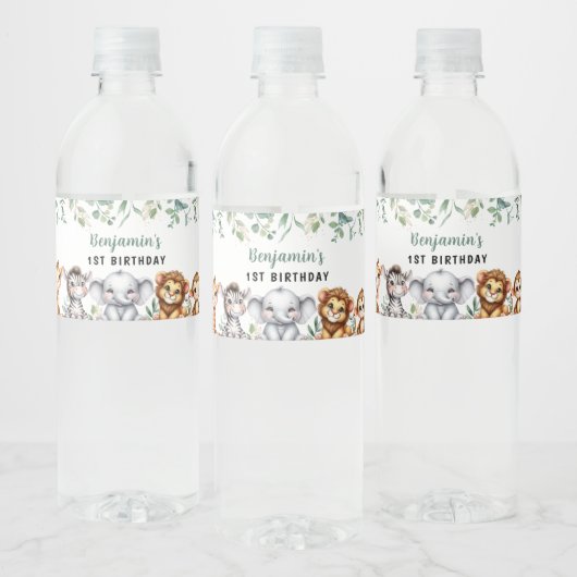 Safari Oerwoud Animals Wild Een 1e Verjaardag Waterfles Etiket (Flessen)