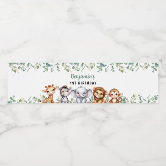 Safari Oerwoud Animals Wild Een 1e Verjaardag Waterfles Etiket (Enkel label)