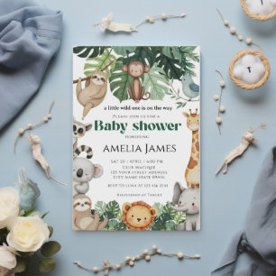 Safari Oerwoud Animals Wild One Boy Baby shower Kaart