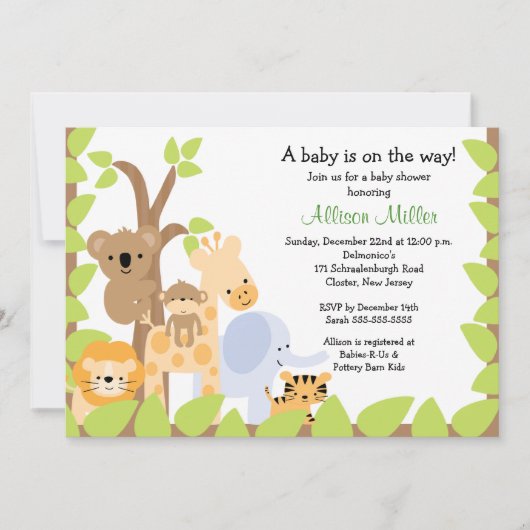Safari Oerwoud Baby Animails Baby shower Uitnodigi Kaart (Voorkant)