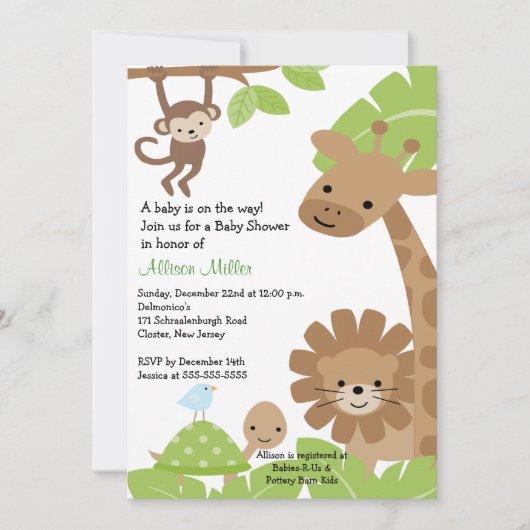 Safari Oerwoud Baby Animails Baby shower Uitnodigi Kaart (Voorkant)