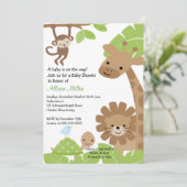 Safari Oerwoud Baby Animails Baby shower Uitnodigi Kaart (Staand voorkant)