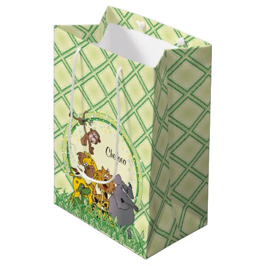 Safari Oerwoud Baby Animal Baby shower Medium Cadeauzakje (Voorkant Gekanteld)