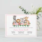 Safari Oerwoud Baby Meisje Douche Uitnodiging (Staand voorkant)