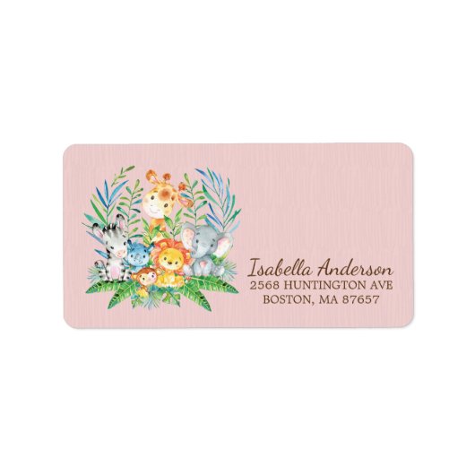 Safari Oerwoud Baby shower adreslabel Etiket (Voorkant)