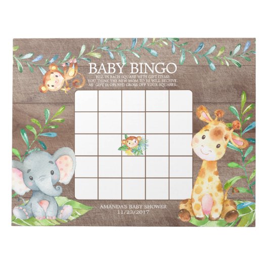 Safari Oerwoud Baby shower Bingo Game Notitieblok (Voorkant)