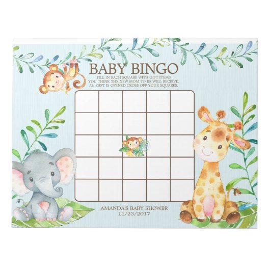 Safari Oerwoud Baby shower Bingo Game Notitieblok (Voorkant)