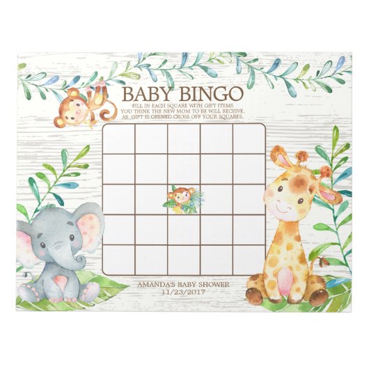 Safari Oerwoud Baby shower Bingo Game Notitieblok (Voorkant)