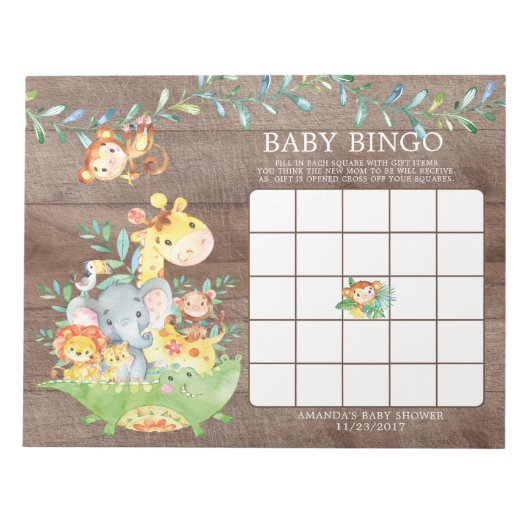 Safari Oerwoud Baby shower Bingo Game Notitieblok (Voorkant)