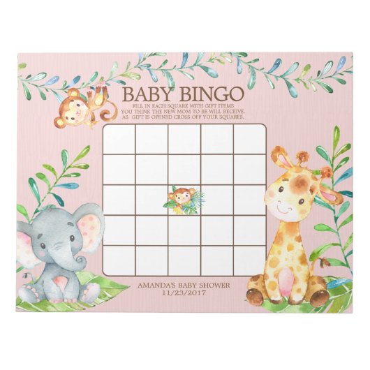Safari Oerwoud Baby shower Bingo Game Notitieblok (Voorkant)