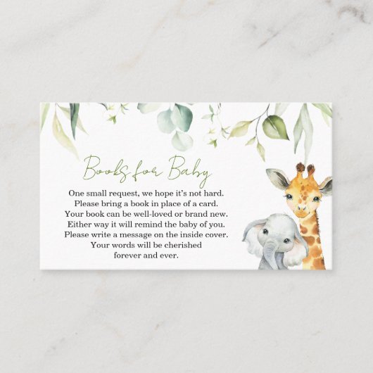 Safari Oerwoud Baby shower Books for Baby Visitekaartje (Voorkant)