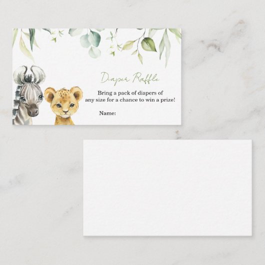 Safari Oerwoud Baby shower Diaper Raffle Visitekaartje (Voorkant / Achterkant)