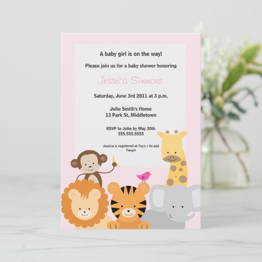 Safari Oerwoud Baby shower - Girl Kaart (Staand voorkant)