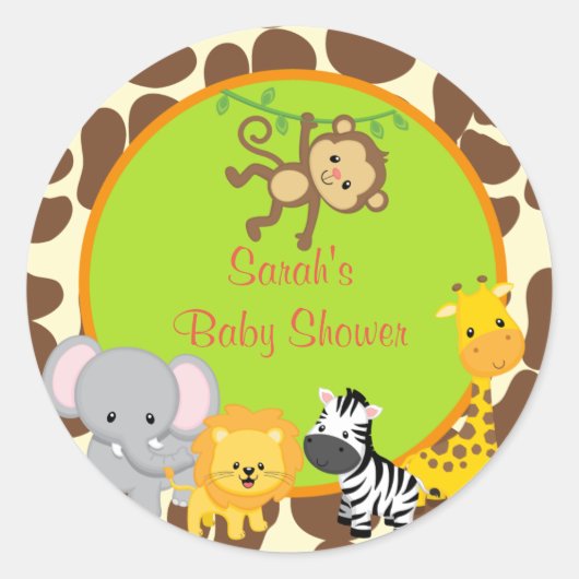 Safari Oerwoud Baby shower gunst stickers Labels (Voorkant)