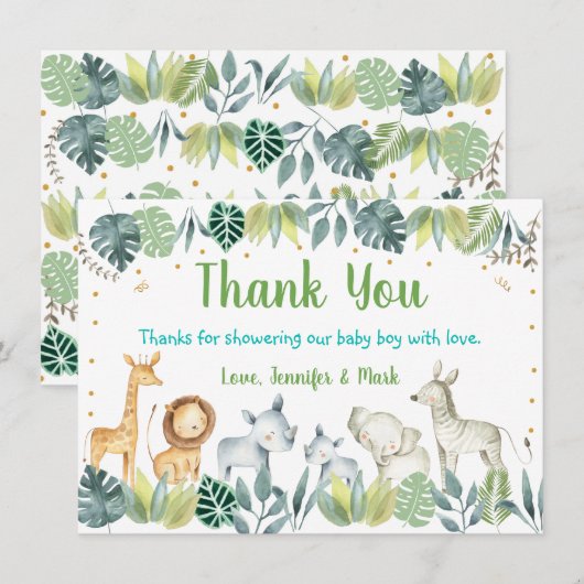 Safari Oerwoud Baby shower Hartelijk dank Bedankkaart (Voorkant / Achterkant)