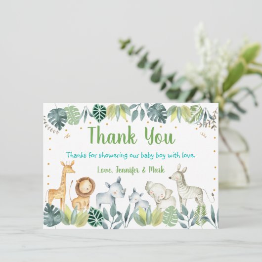 Safari Oerwoud Baby shower Hartelijk dank Bedankkaart (Staand voorkant)