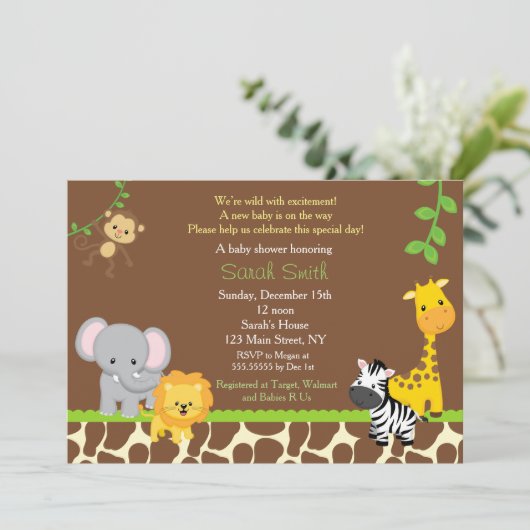 Safari Oerwoud Baby Shower Invitation Brow Kaart (Staand voorkant)