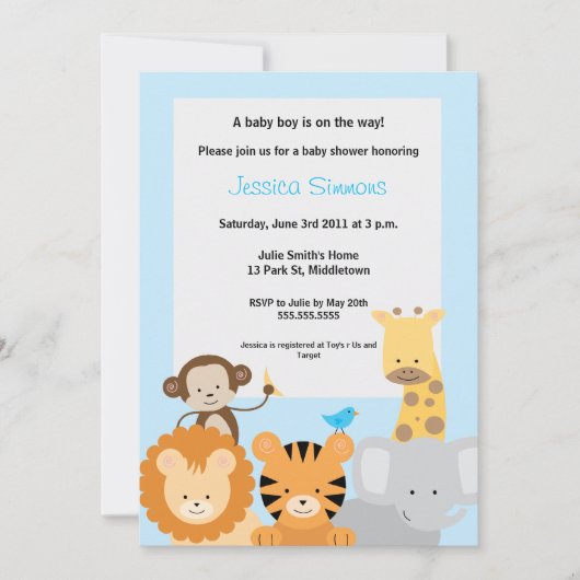 Safari Oerwoud Baby shower - Jongen Kaart (Voorkant)