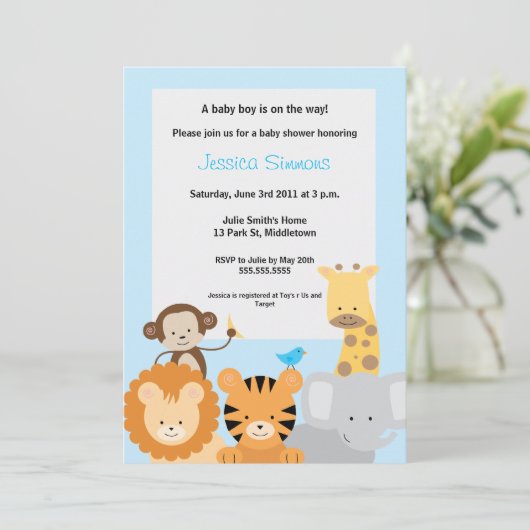Safari Oerwoud Baby shower - Jongen Kaart (Staand voorkant)