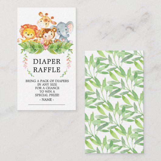 Safari Oerwoud Baby shower Luier Raffle Ticket Informatiekaartje (Voorkant / Achterkant)