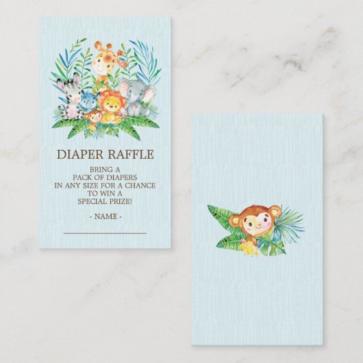 Safari Oerwoud Baby shower Luier Raffle Ticket Informatiekaartje (Voorkant / Achterkant)