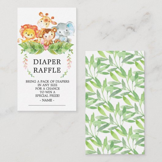 Safari Oerwoud Baby shower Luier Raffle Ticket Informatiekaartje (Voorkant / Achterkant)