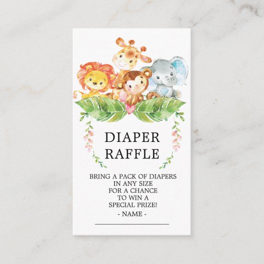 Safari Oerwoud Baby shower Luier Raffle Ticket Informatiekaartje (Voorkant)