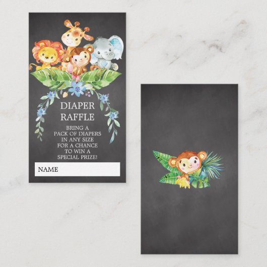 Safari Oerwoud Baby shower Luier Raffle Ticket Informatiekaartje (Voorkant / Achterkant)