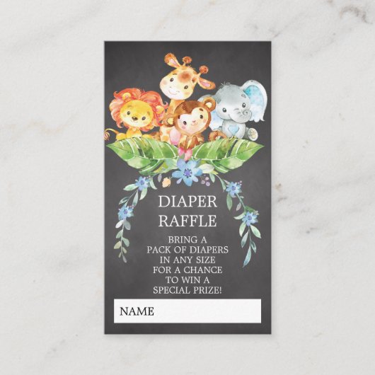 Safari Oerwoud Baby shower Luier Raffle Ticket Informatiekaartje (Voorkant)