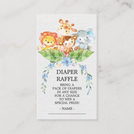 Safari Oerwoud Baby shower Luier Raffle Ticket Informatiekaartje (Voorkant)