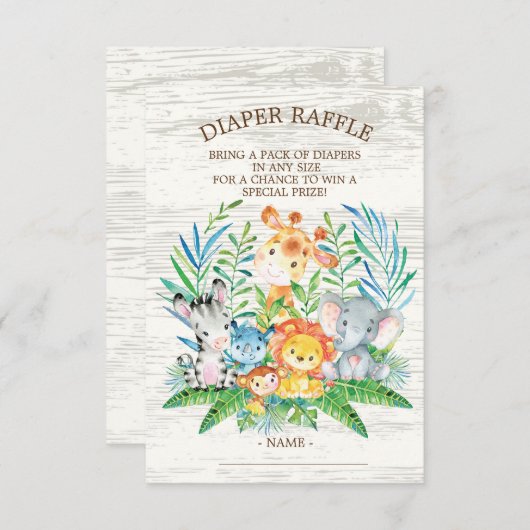 Safari Oerwoud Baby shower Luier Raffle Ticket Informatiekaartje (Voorkant / Achterkant)