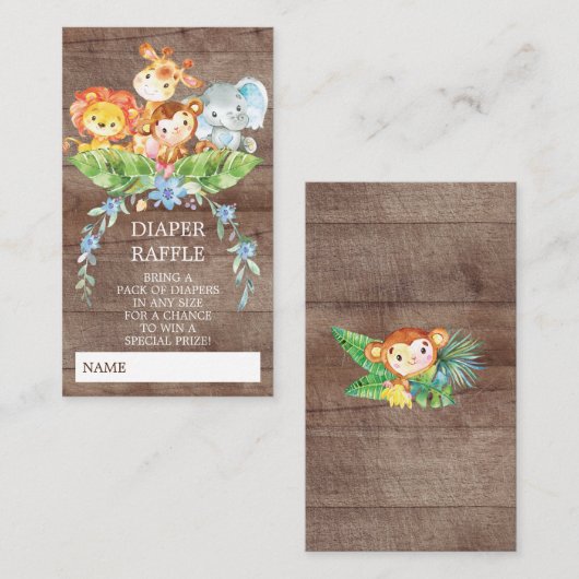 Safari Oerwoud Baby shower Luier Raffle Ticket Informatiekaartje (Voorkant / Achterkant)