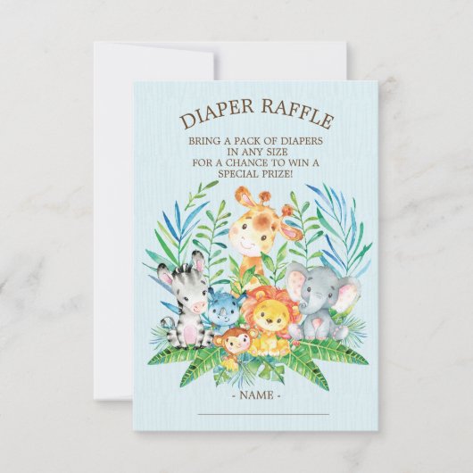 Safari Oerwoud Baby shower Luier Raffle Ticket Kaart (Voorkant)