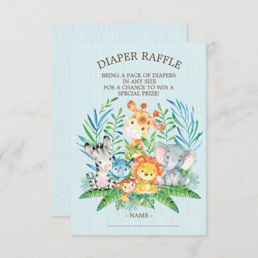 Safari Oerwoud Baby shower Luier Raffle Ticket Kaart (Voorkant / Achterkant)