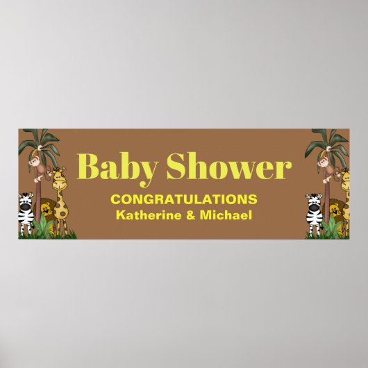 Safari Oerwoud Baby shower Party Banner Poster (Voorkant)