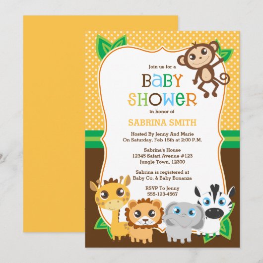 Safari Oerwoud Baby shower Uitnodiging (Voorkant / Achterkant)