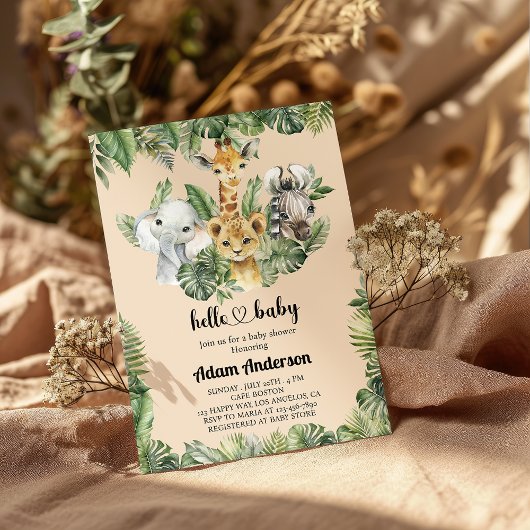 Safari Oerwoud Baby shower Uitnodiging – Leuk Dier