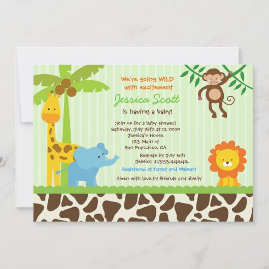 Safari Oerwoud Baby Shower-uitnodigingen Kaart (Voorkant)