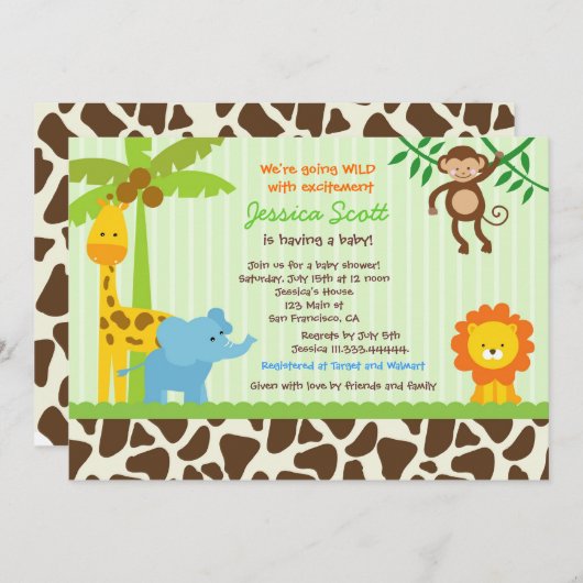 Safari Oerwoud Baby Shower-uitnodigingen Kaart (Voorkant / Achterkant)