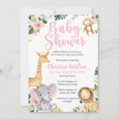 Safari Oerwoud Baby Shower-uitnodigingen voor meis Kaart (Voorkant)