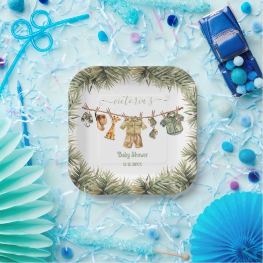 Safari Oerwoud Baby shower waslijn Papieren Bordje (Feest)