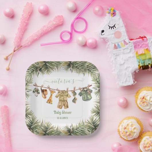 Safari Oerwoud Baby shower waslijn Papieren Bordje (Feest)