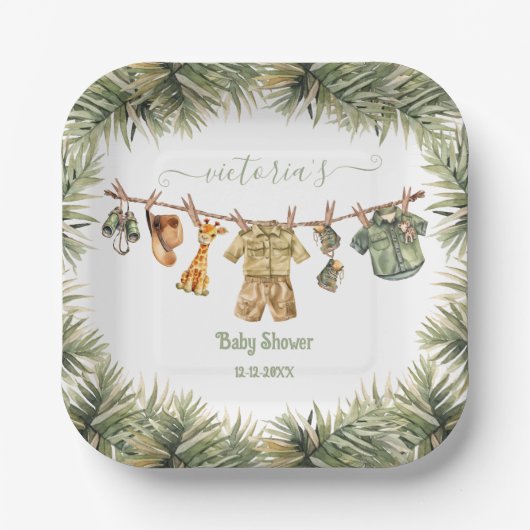 Safari Oerwoud Baby shower waslijn Papieren Bordje (Voorkant)