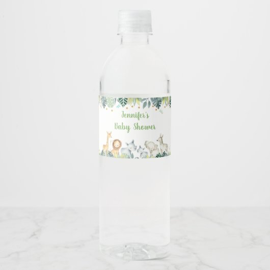 Safari Oerwoud Baby shower Waterfles Etiket (Voorkant)