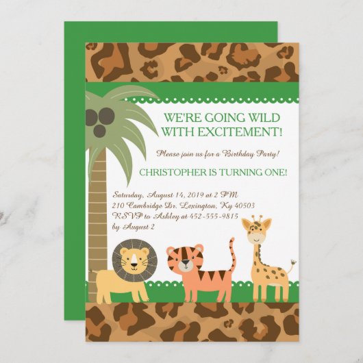 Safari Oerwoud Birthday Party Invitation Kaart (Voorkant / Achterkant)