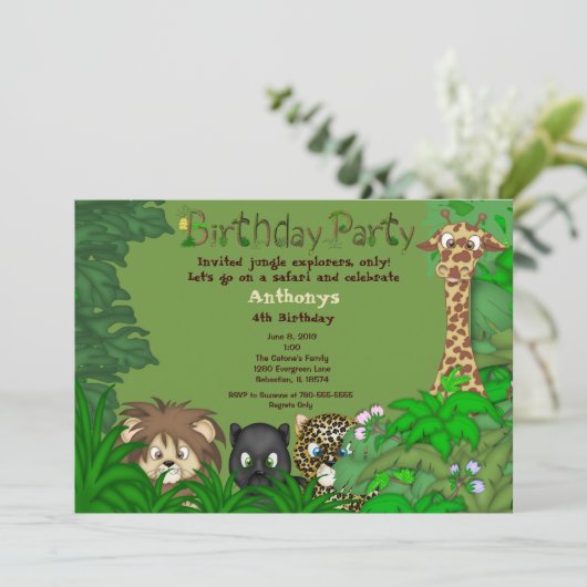 Safari Oerwoud Birthday Uitnodiging (Staand voorkant)