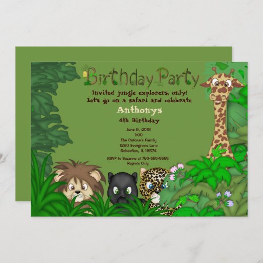 Safari Oerwoud Birthday Uitnodiging (Voorkant / Achterkant)