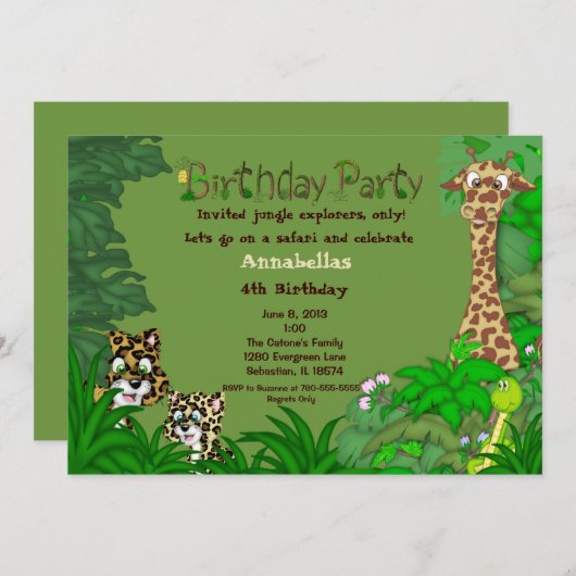 Safari Oerwoud Birthday Uitnodiging (Voorkant / Achterkant)