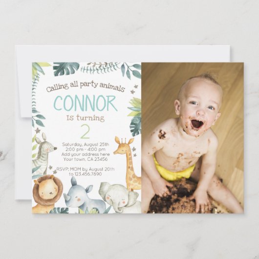 Safari Oerwoud Birthday Uitnodiging met foto (Voorkant)
