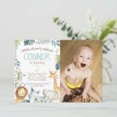 Safari Oerwoud Birthday Uitnodiging met foto (Staand voorkant)